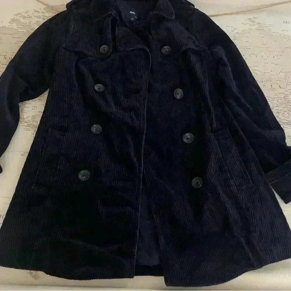 GAP VTG Y2K Navy Blue Corduroy Trench Coat Size Small - Picture 1 of 6